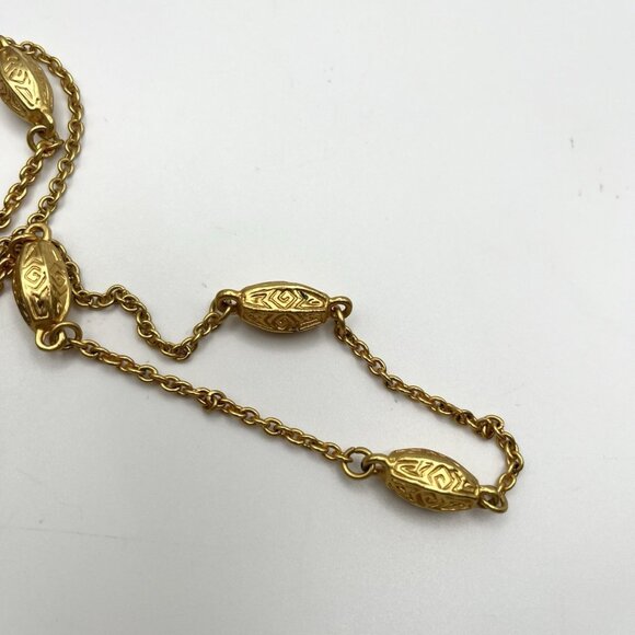 Vintage Gold Tone Chain Necklace w/ Embossed Oval Beads Retro Costume Boho MCM - Picture 4 of 5